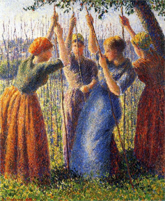 Peasant Women Planting Stakes - Camille Pissarro Paintings